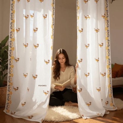 Kolam Print Cotton Door Curtain 7 X 4 ft (Set of 2) – Curtains on Brown Living™. SKU: CURPARROT7FEET. Img 10.