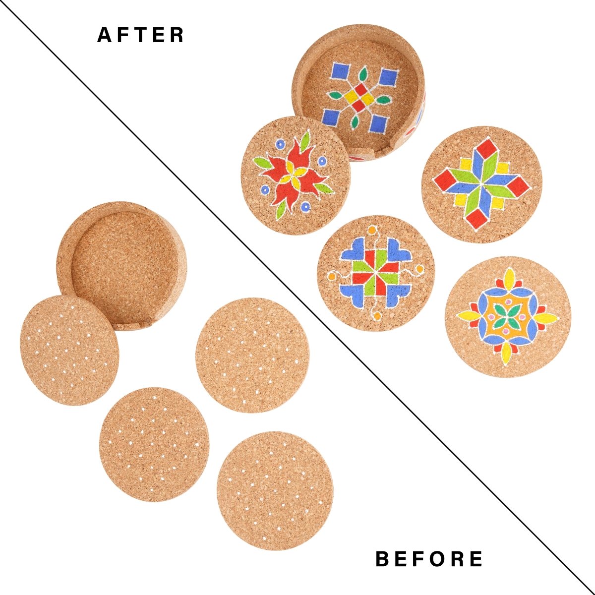 Kolam Rangoli Coaster Making DIY Kit – Learning & Educational Toys by The Cork Studio available on Brown Living™. . SKU: TCS - 20. Img 3.