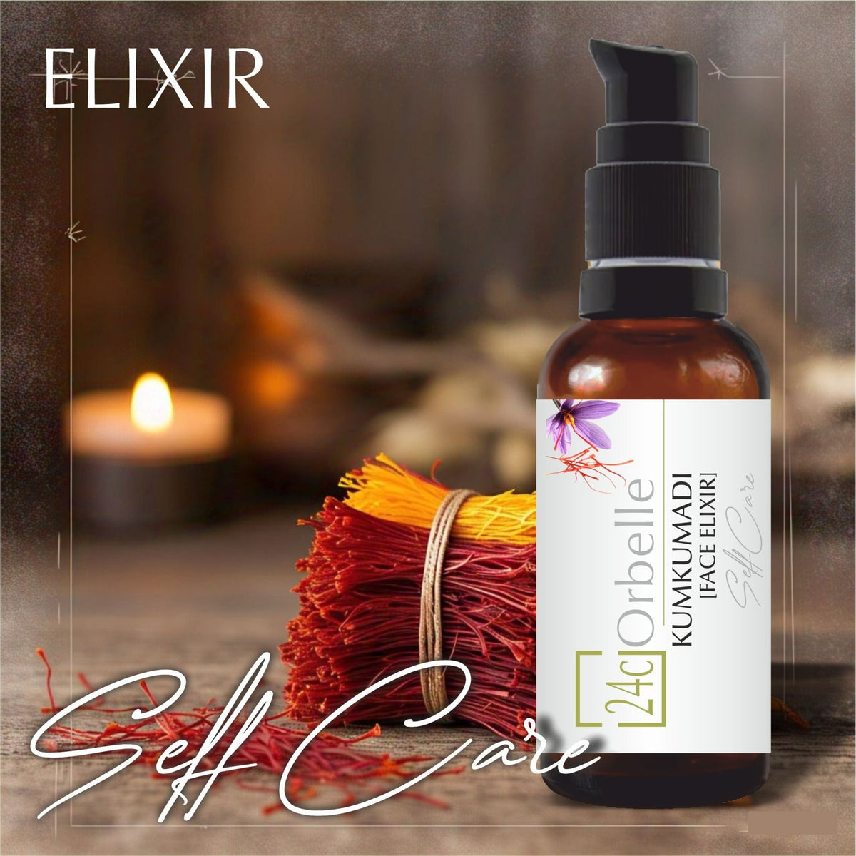 Kumkumadi Face Elixir – Anti-Aging & Skin Brightening Oil | 30 ml – Face Serum on Brown Living™. SKU: 24-KM-FE-30ML. Img 2.