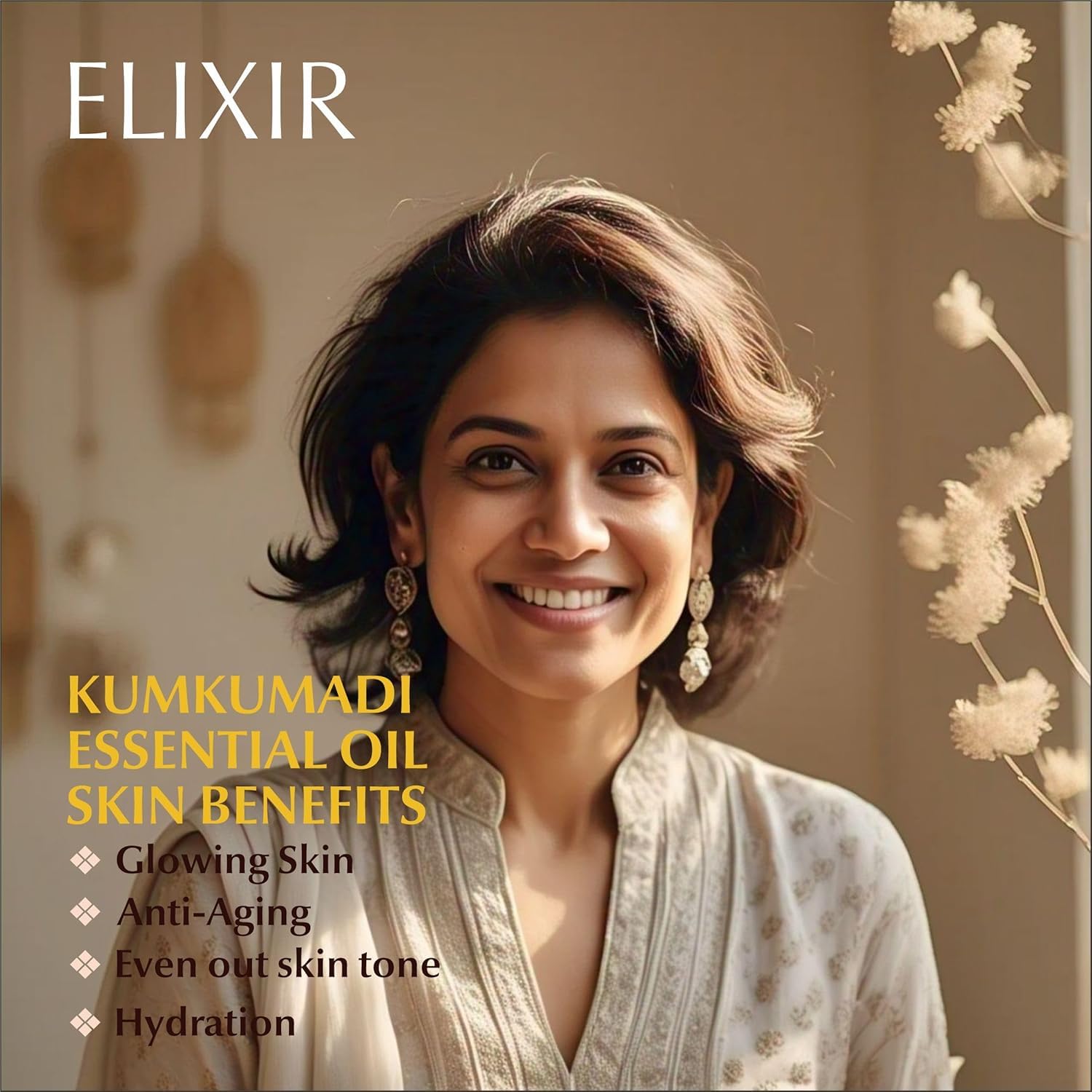 Kumkumadi Face Elixir – Anti - Aging & Skin Brightening Oil | 30 ml – Face Serum on Brown Living™. SKU: 24 - KM - FE - 30ML. Img 6.