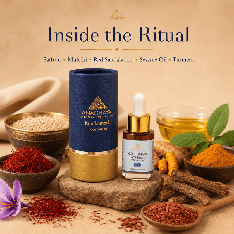 Kumkumadi Face Serum with Saffron for Glowing Skin – Face Serum on Brown Living™. SKU: 02. Img 4.