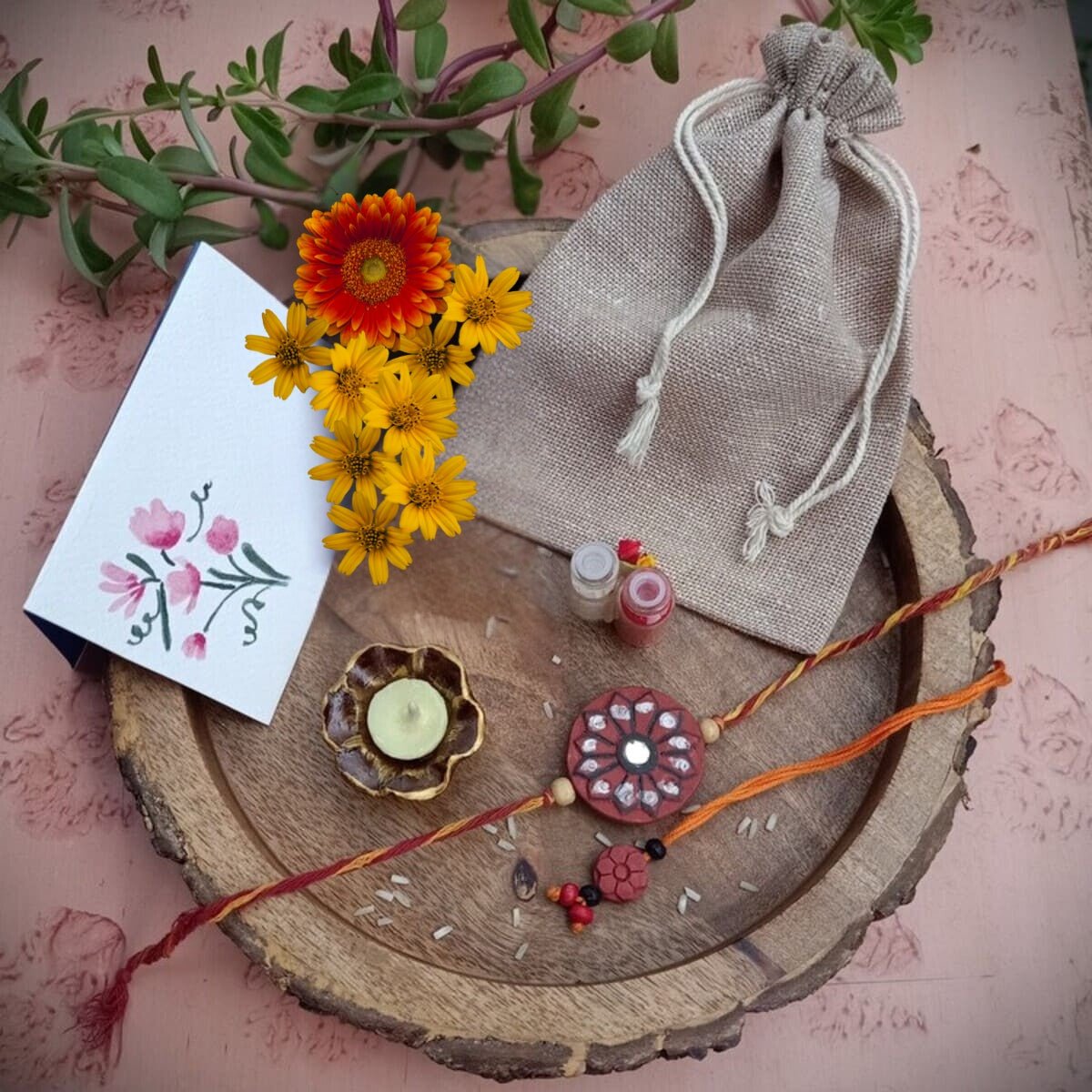 Kutch Painted Terracotta Clay Craft Rakhi & Lumba Festive Hamper | Verified Sustainable by Brown Living™