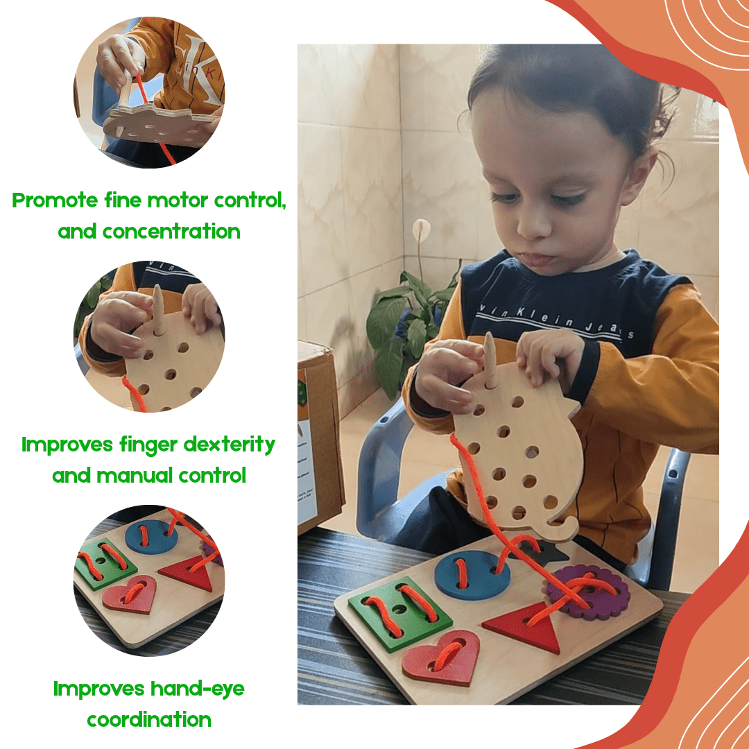 Lacing Activity Set Toy | Fine Motor Skills & Hand Eye Coordination – Wooden Toys on Brown Living™. SKU: JNJ0007. Img 2.