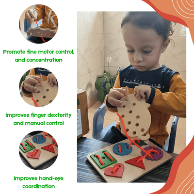 Lacing Activity Set Toy | Fine Motor Skills & Hand Eye Coordination – Wooden Toys on Brown Living™. SKU: JNJ0007. Img 2.