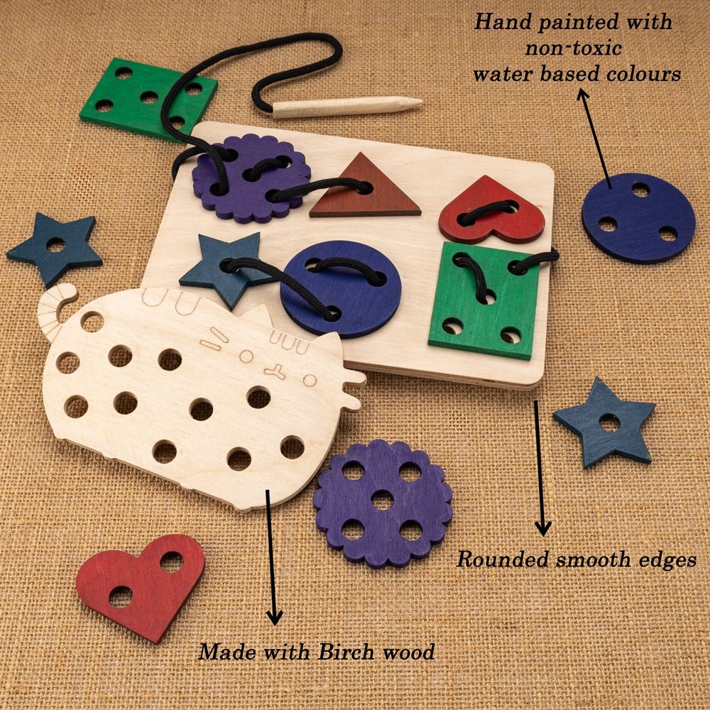 Lacing Activity Set Toy | Fine Motor Skills & Hand Eye Coordination – Wooden Toys on Brown Living™. SKU: JNJ0007. Img 4.