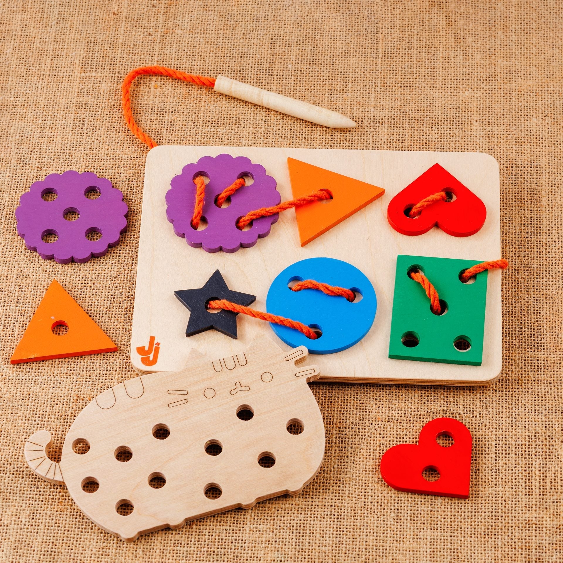 Lacing Activity Set Toy | Fine Motor Skills & Hand Eye Coordination – Wooden Toys on Brown Living™. SKU: JNJ0007. Img 1.