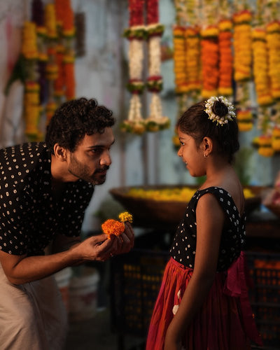 Laddoo Cotton Black Bandhani Top With Checkered Lehenga Set – Kids Ethnic Sets by Love The World Today available on Brown Living™. 6 - 12 M . SKU: C34G2BML612. Img 11.