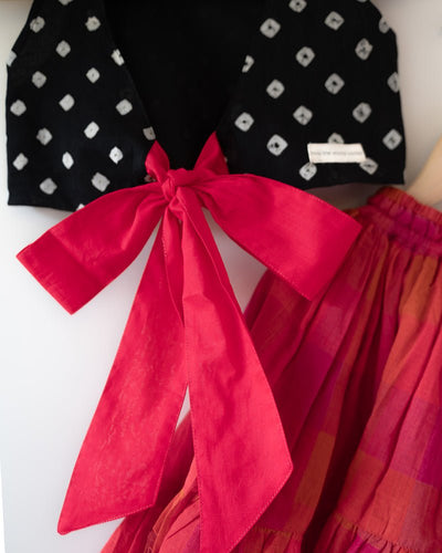 Laddoo Cotton Black Bandhani Top With Checkered Lehenga Set – Kids Ethnic Sets by Love The World Today available on Brown Living™. 6 - 12 M . SKU: C34G2BML612. Img 13.