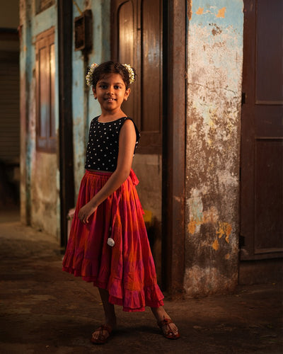 Laddoo Cotton Black Bandhani Top With Checkered Lehenga Set – Kids Ethnic Sets on Brown Living™. SKU: C34G2BML612. Img 17.