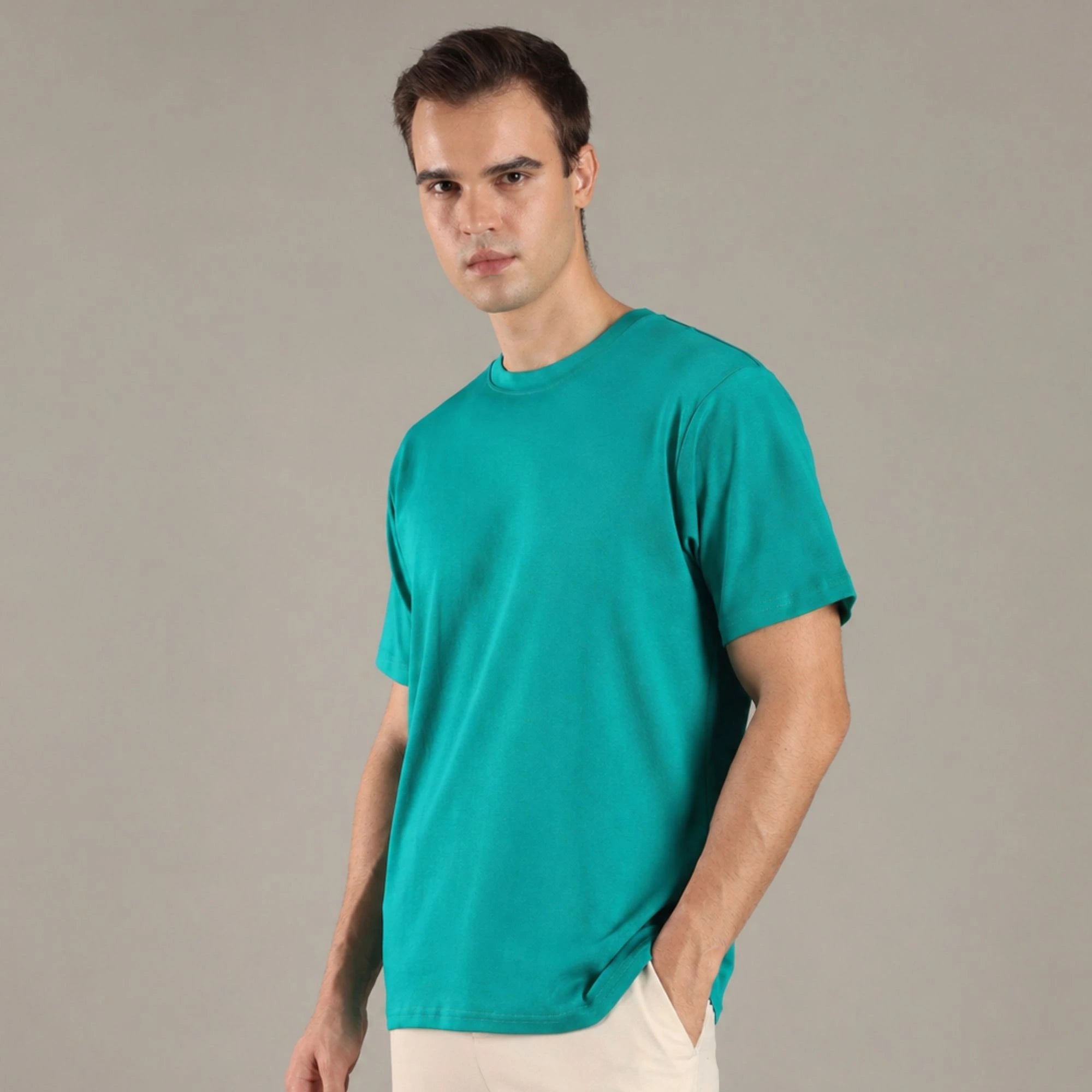 Lagoon Blue Organic Cotton Half - Sleeve T-Shirt – Mens T-Shirt on Brown Living™. SKU: OC-TL-TS-S. Img 1.