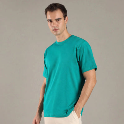 Lagoon Blue Organic Cotton Half - Sleeve T-Shirt – Mens T-Shirt on Brown Living™. SKU: OC-TL-TS-S. Img 1.