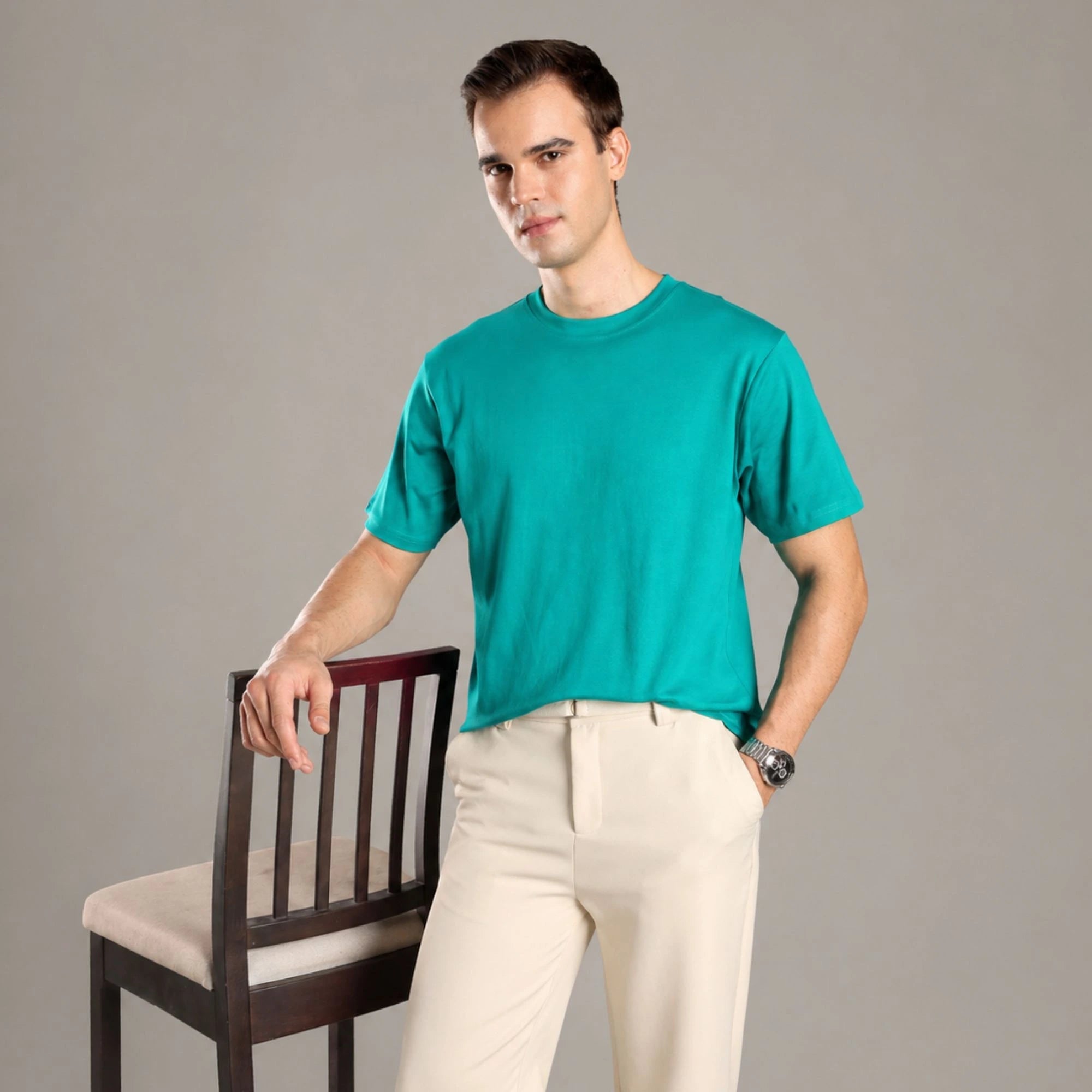 Lagoon Blue Organic Cotton Half - Sleeve T-Shirt – Mens T-Shirt on Brown Living™. SKU: OC-TL-TS-S. Img 5.