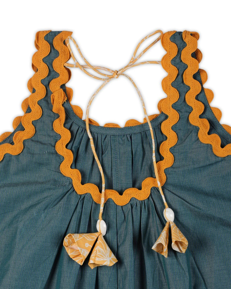 Lagoon Striped Cotton Flare Dress | Verified Sustainable Kids Frocks & Dresses on Brown Living™