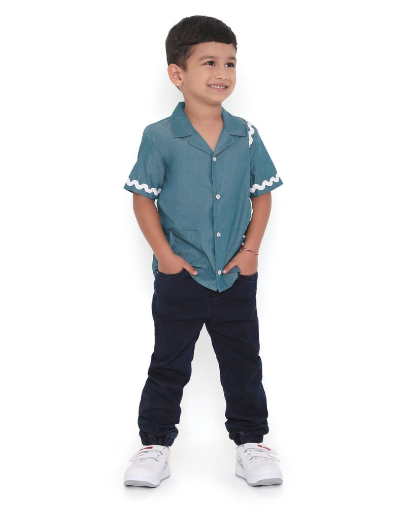 Lagoon Striped Cotton Shirt with Cuban Collar | Verified Sustainable Kids Shirts on Brown Living™