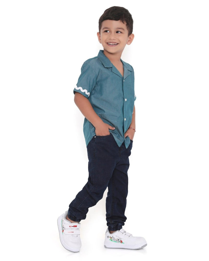 Lagoon Striped Cotton Shirt with Cuban Collar | Verified Sustainable Kids Shirts on Brown Living™