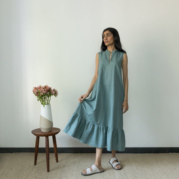 Laid-Back Gathered hemp Cotton Dress | Verified Sustainable Womens Dress on Brown Living™