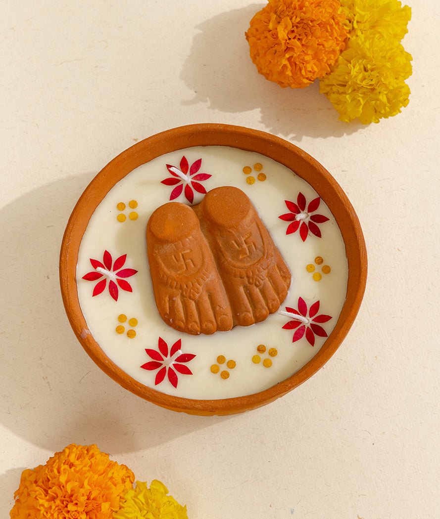 Lakshmi Charan Diya | Diwali Diya For Pooja & Festive Decor – Candles & Fragrances on Brown Living™. SKU: Gul_Diwali_26_006. Img 1.
