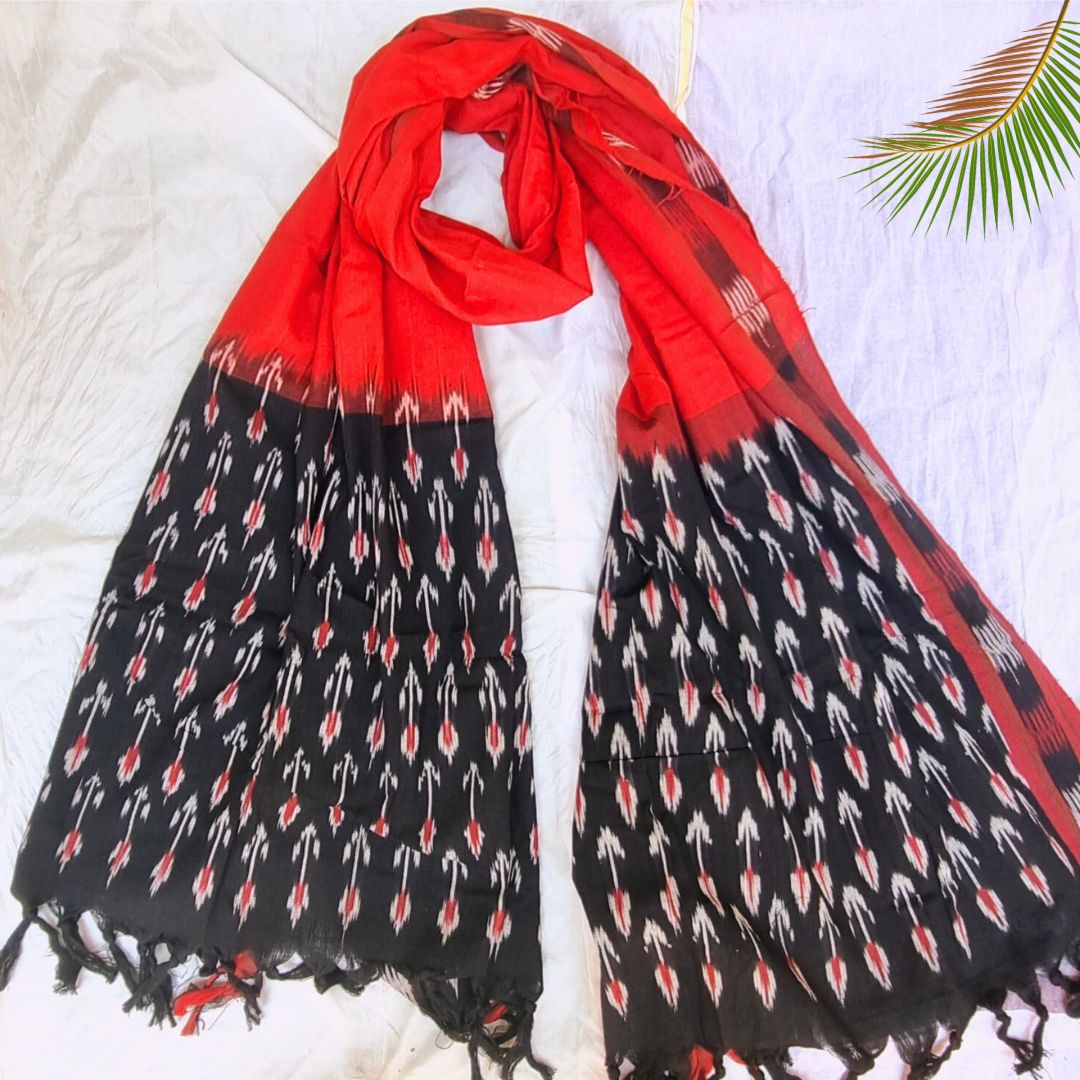 Lal Ikat Pochampally Handloom Cotton Dupatta | Verified Sustainable by Brown Living™