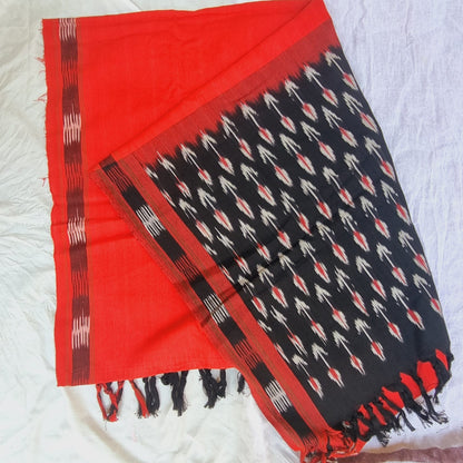 Lal Ikat Pochampally Handloom Cotton Dupatta | Verified Sustainable by Brown Living™