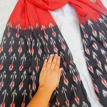 Lal Ikat Pochampally Handloom Cotton Dupatta | Verified Sustainable by Brown Living™