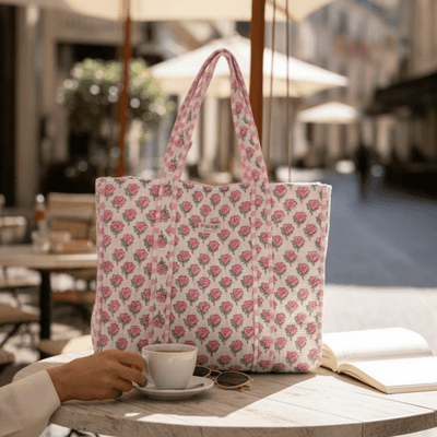 Large Cotton Tote Bag 18x18 Inches | 100% Reusable Shoulder Tote – Tote Bags on Brown Living™. SKU: 18X18PINKROSES. Img 10.