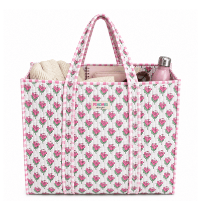 Large Cotton Tote Bag 18x18 Inches | 100% Reusable Shoulder Tote – Tote Bags on Brown Living™. SKU: 18X18PINKROSES. Img 9.