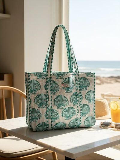 Large Cotton Tote Bag 18x18 Inches | 100% Reusable Shoulder Tote – Tote Bags on Brown Living™. SKU: 18x18SEASHELLGREEN. Img 11.