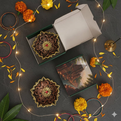 Large Panchmukhi Diya Set – Festive Ethnic Decor – Home Decor on Brown Living™. SKU: D49. Img 5.