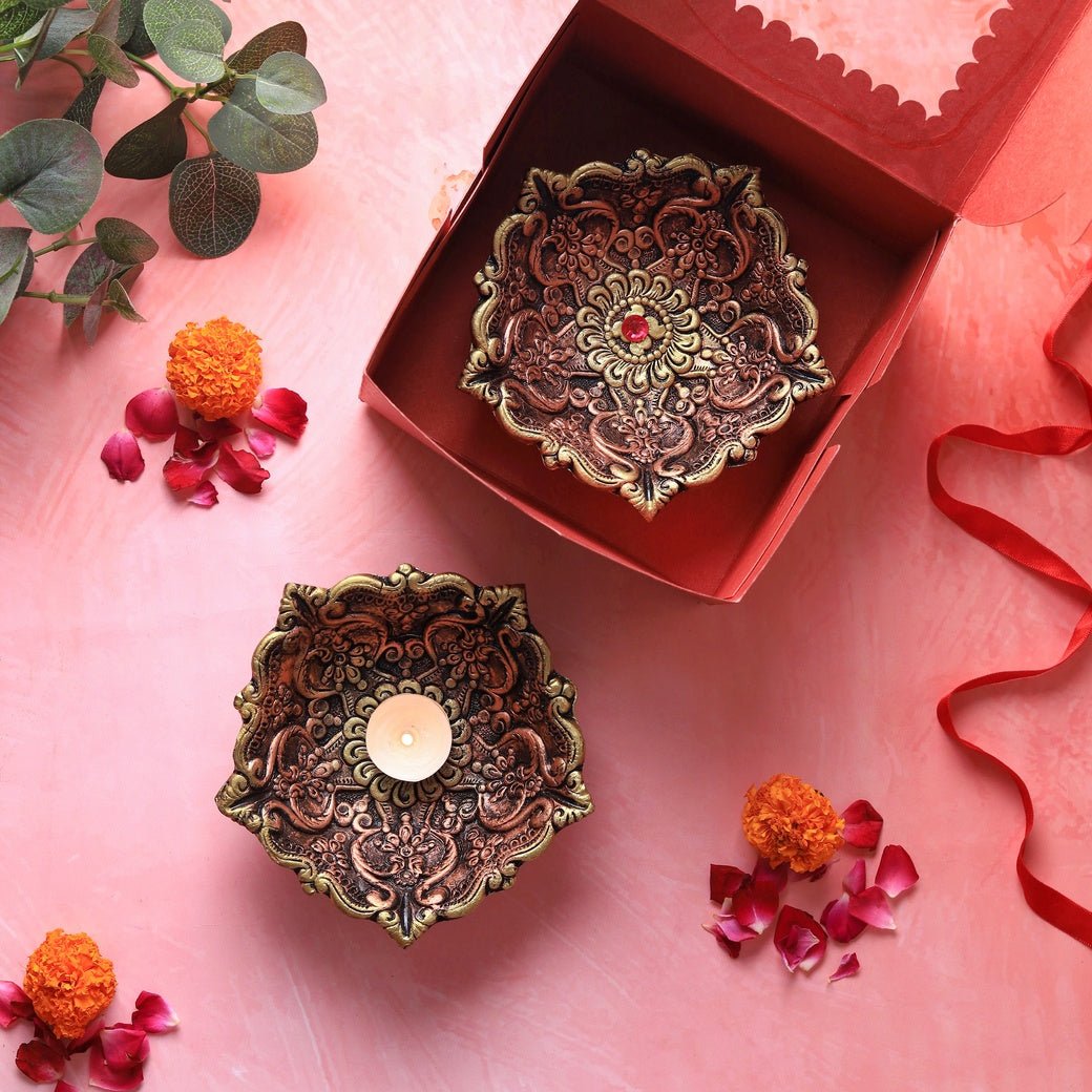 Large Panchmukhi Diya Set – Festive Ethnic Decor – Home Decor on Brown Living™. SKU: D49. Img 3.
