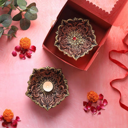 Large Panchmukhi Diya Set – Festive Ethnic Decor – Home Decor on Brown Living™. SKU: D49. Img 3.