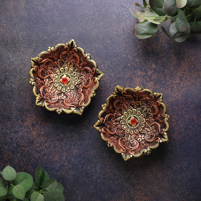 Large Panchmukhi Diya Set – Festive Ethnic Decor – Home Decor on Brown Living™. SKU: D49. Img 1.