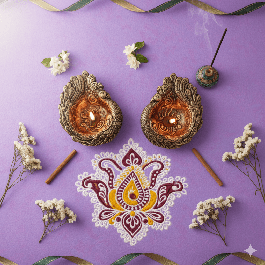 Large Peacock Diya Set Of 2 - Diwali Decoration & Festival Lighting – Home Decor on Brown Living™. SKU: D60. Img 3.
