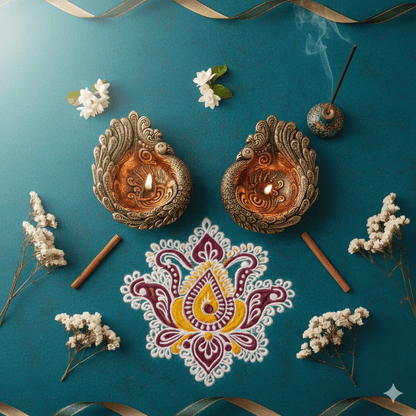 Large Peacock Diya Set Of 2 - Diwali Decoration & Festival Lighting – Home Decor on Brown Living™. SKU: D60. Img 5.
