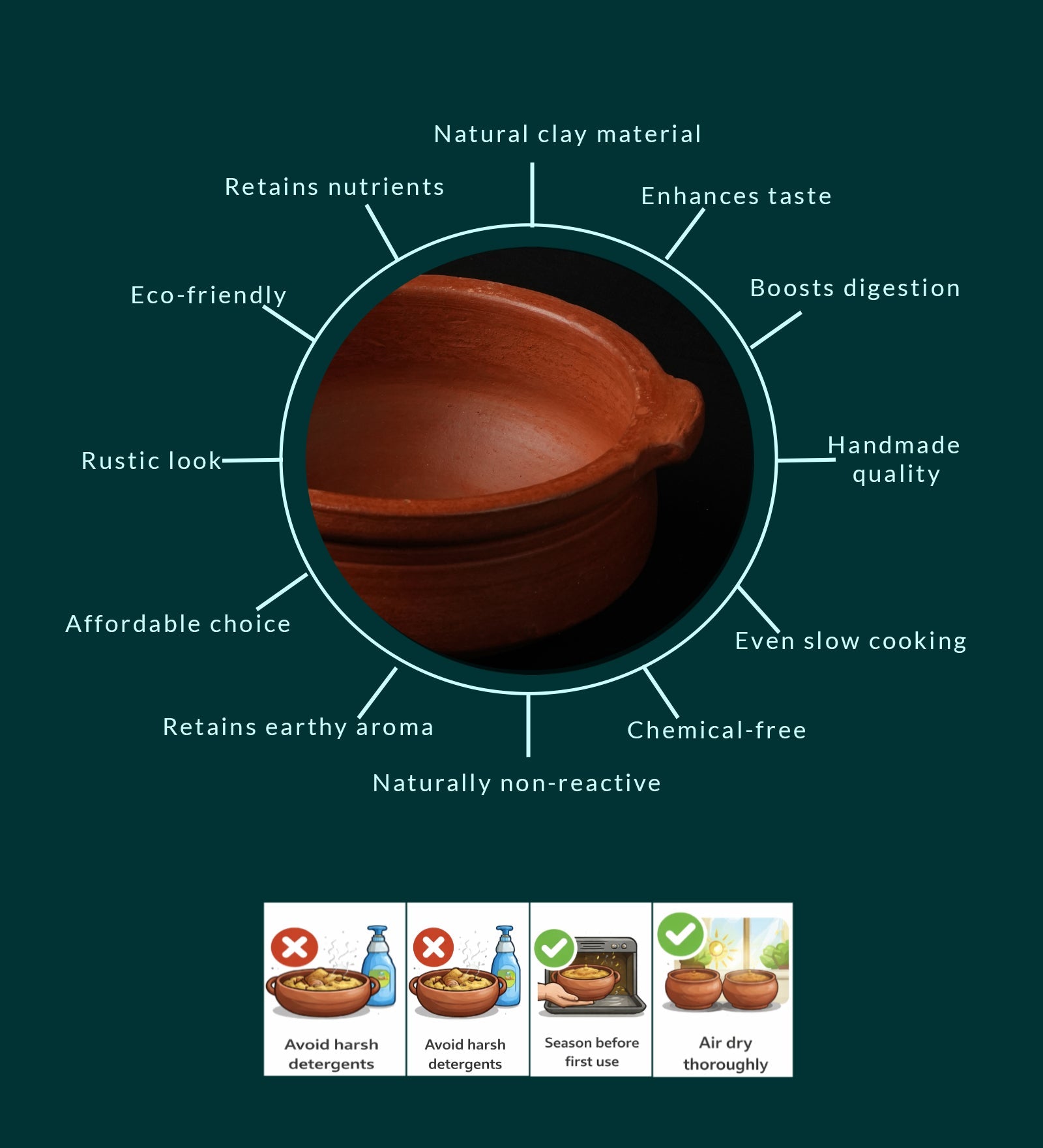 Large Red Clay Curry Pot – Handmade Earthen Cookware – Cookware on Brown Living™. SKU: CW9. Img 4.