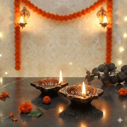 Large Square Diya Set – Ethnic Handmade Decor – Home Decor on Brown Living™. SKU: D26. Img 4.