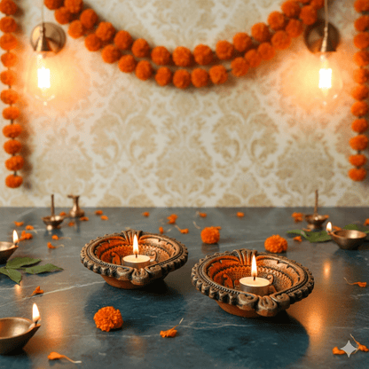 Large Swastik Diya Set – Indian Festival Decor – Home Decor on Brown Living™. SKU: D23. Img 2.