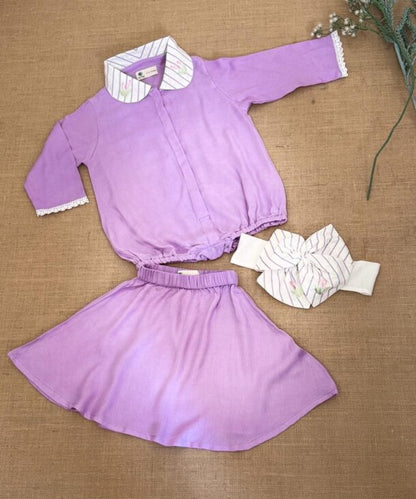 Lavender 2 Way Romper Skirt for Kids | Lotus Fabric Outfit – Kids Skirts on Brown Living™. SKU: TF-103-G3-W5-1. Img 2.