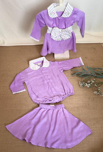 Lavender 2 Way Romper Skirt for Kids | Lotus Fabric Outfit – Kids Skirts on Brown Living™. SKU: TF-103-G3-W5-1. Img 1.
