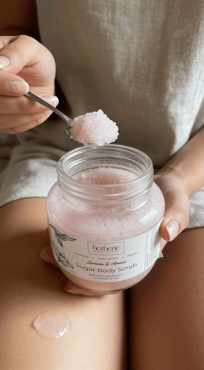 Lavender & Almond Sugar Body Scrub | Gentle Exfoliation – Body Scrub on Brown Living™. SKU: LASS-200. Img 5.