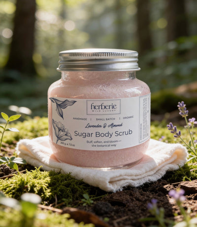 Lavender & Almond Sugar Body Scrub | Gentle Exfoliation – Body Scrub on Brown Living™. SKU: LASS-200. Img 1.