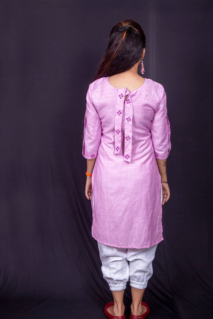 Lavender Chikankari Linen Kurta for Women – Womens Kurta on Brown Living™. SKU: K14006. Img 4.