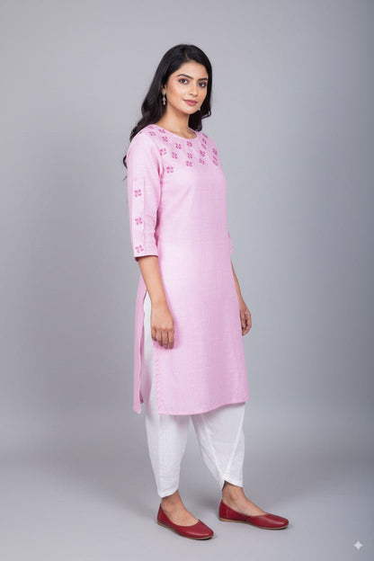 Lavender Chikankari Linen Kurta for Women – Womens Kurta on Brown Living™. SKU: K14006. Img 1.