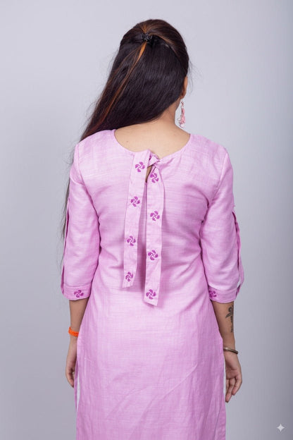 Lavender Chikankari Linen Kurta for Women – Womens Kurta on Brown Living™. SKU: K14006. Img 3.