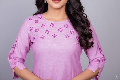 Lavender Chikankari Linen Kurta for Women – Womens Kurta on Brown Living™. SKU: K14006. Img 2.