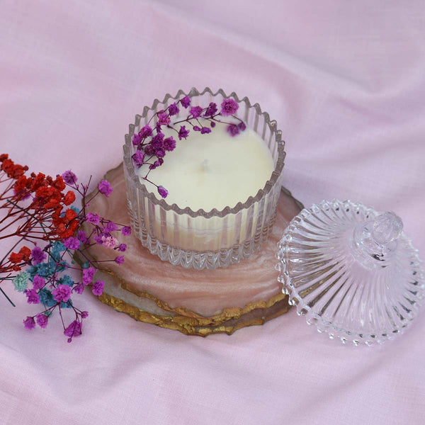 Lavender Crystal Jar Soy Wax Candle with Flowers | Verified Sustainable Candles & Fragrances on Brown Living™