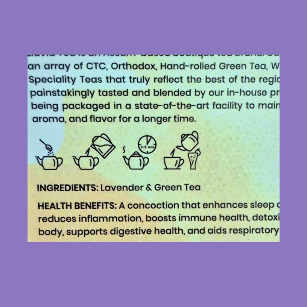 Lavender Dream Green Tea – Relaxation & Stress Relief – 50g – Tea on Brown Living™. SKU: HRTin50New. Img 10.