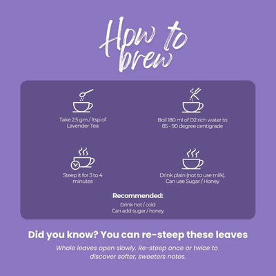 Lavender Dream Green Tea – Relaxation & Stress Relief – 50g – Tea on Brown Living™. SKU: HRTin50New. Img 4.