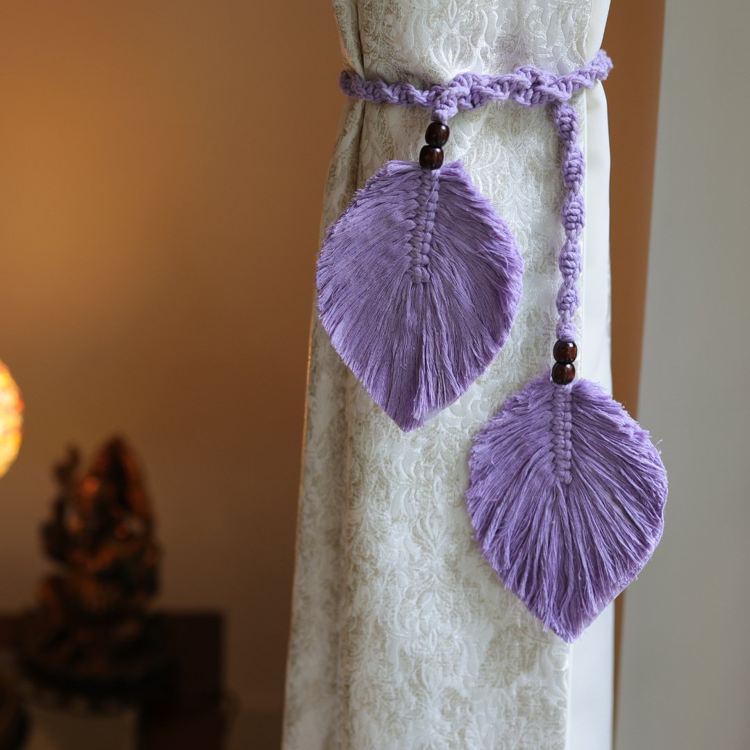 Lavender Macrame Leaf Curtain Ties | Verified Sustainable by Brown Living™