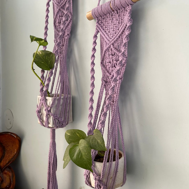 Lavender Macrame Plant Holder - Set of 2 | Verified Sustainable Pots & Planters on Brown Living™