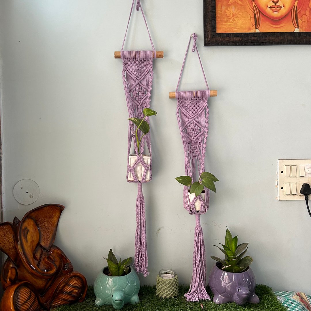 Lavender Macrame Plant Holder - Set of 2 | Verified Sustainable by Brown Living™